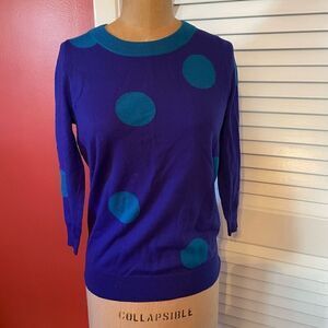 J CREW | purple with teal circles 3/4 sleeve sweater XS
